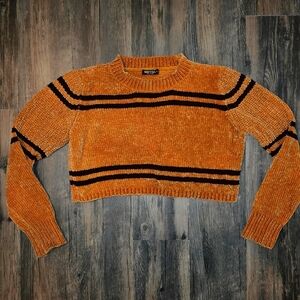 Nasty Gal Chenille Striped Cropped Sweater Mustard Yellow